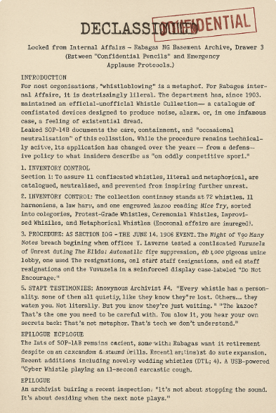 SOP-14B: Management of the Unofficial Whistle Collection
